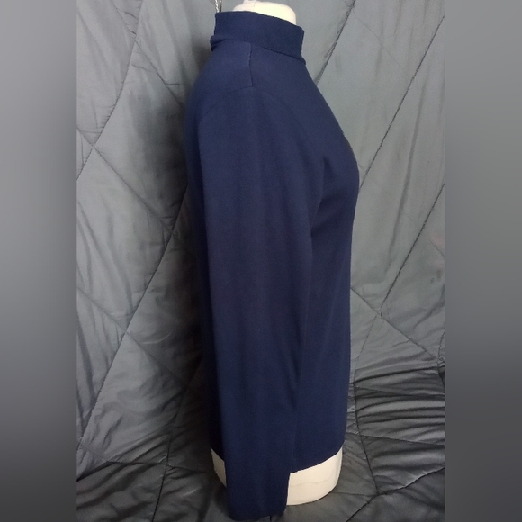 Women's Snowman Navy Blue 100% Cotton Christmas Mock Neck Long Sleeve Shirt - Picture 3 of 12